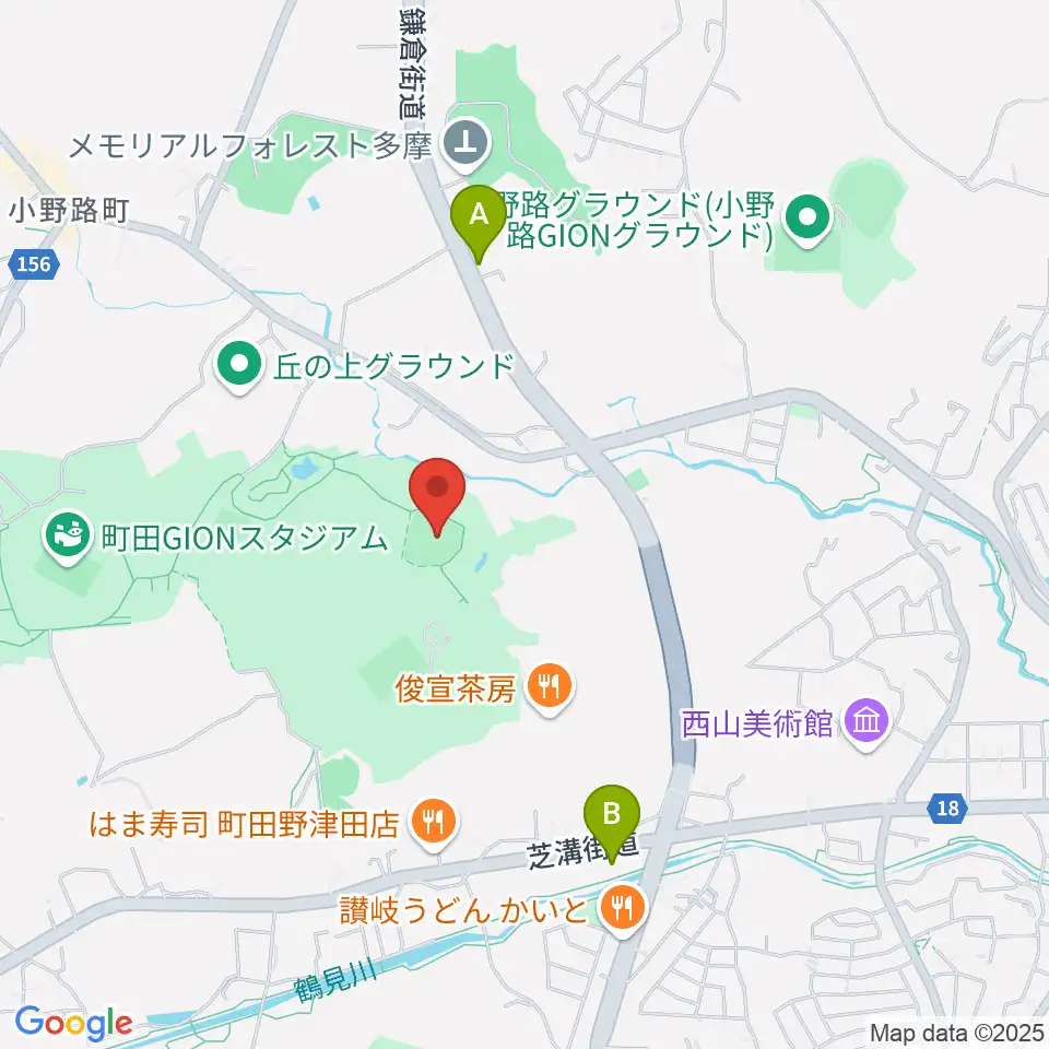 野津田球場周辺のコンビニエンスストア一覧地図