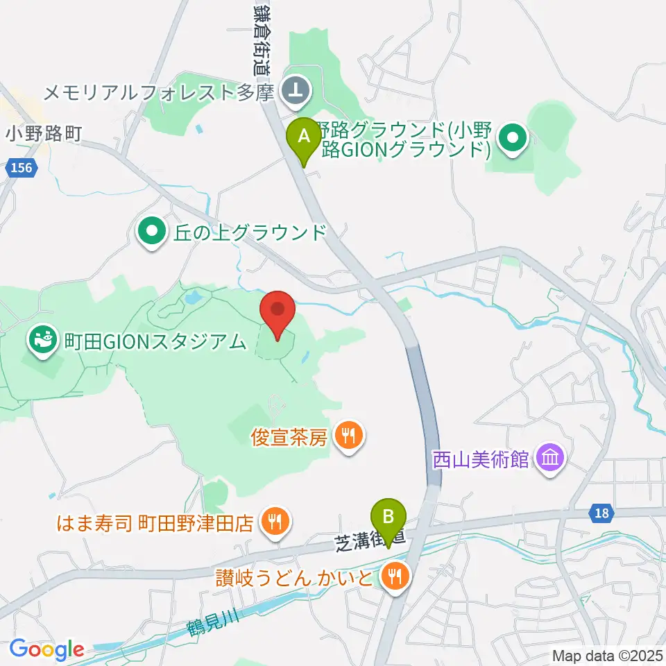 野津田球場周辺のコンビニエンスストア一覧地図
