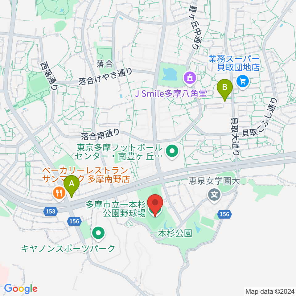 一本杉公園野球場周辺のコンビニエンスストア一覧地図