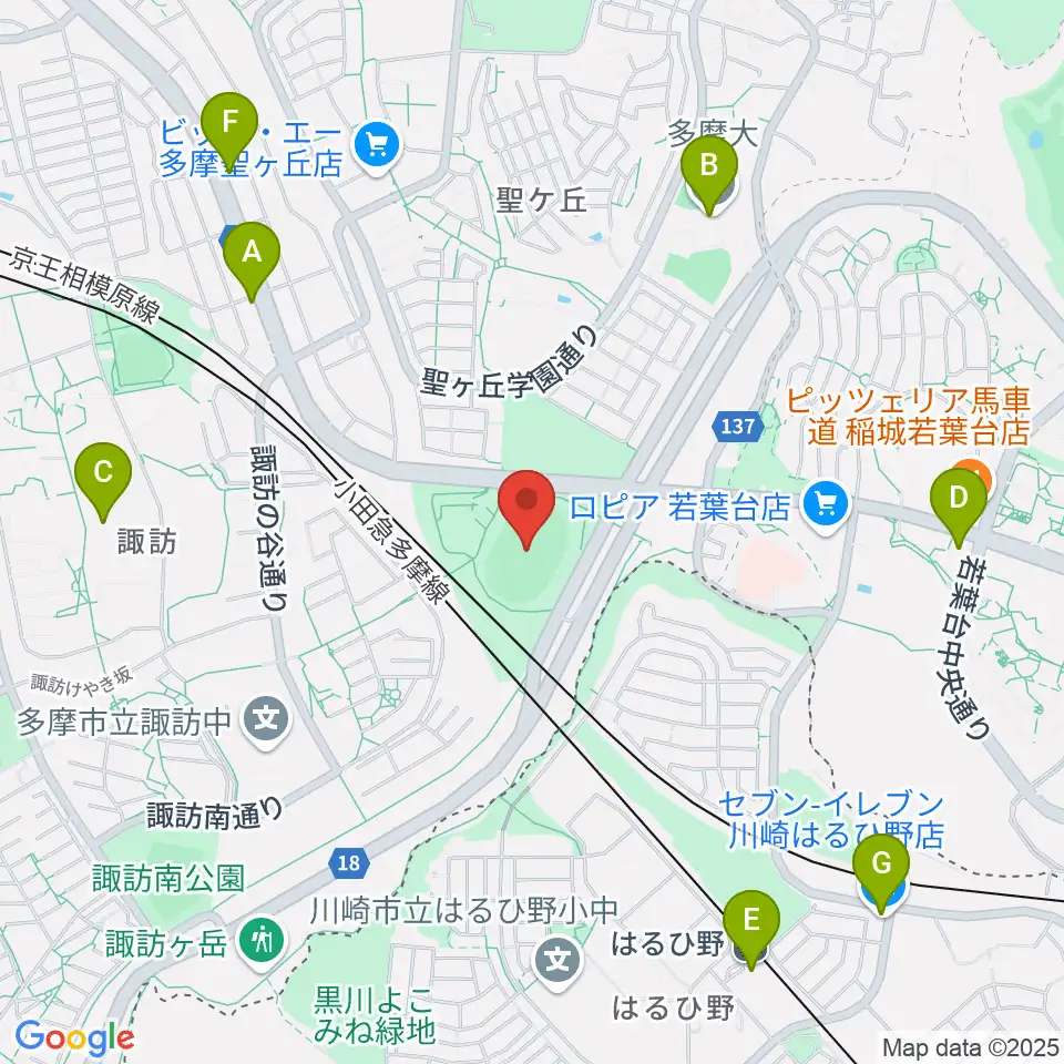 多摩市立陸上競技場周辺のコンビニエンスストア一覧地図
