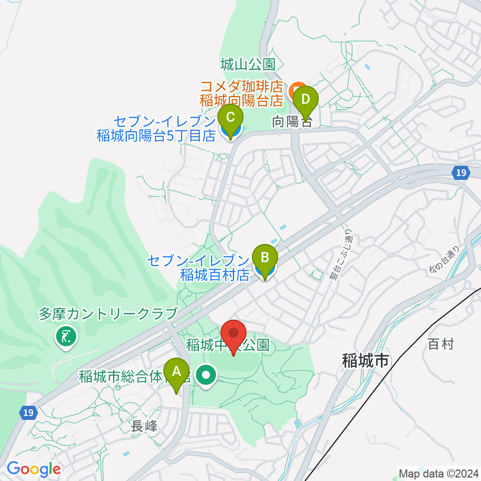 稲城中央公園総合グラウンド周辺のコンビニエンスストア一覧地図