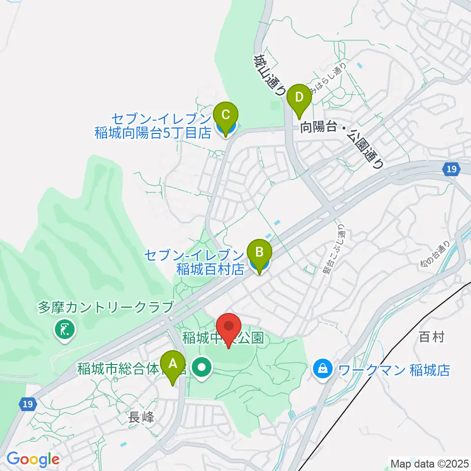 稲城中央公園総合グラウンド周辺のコンビニエンスストア一覧地図