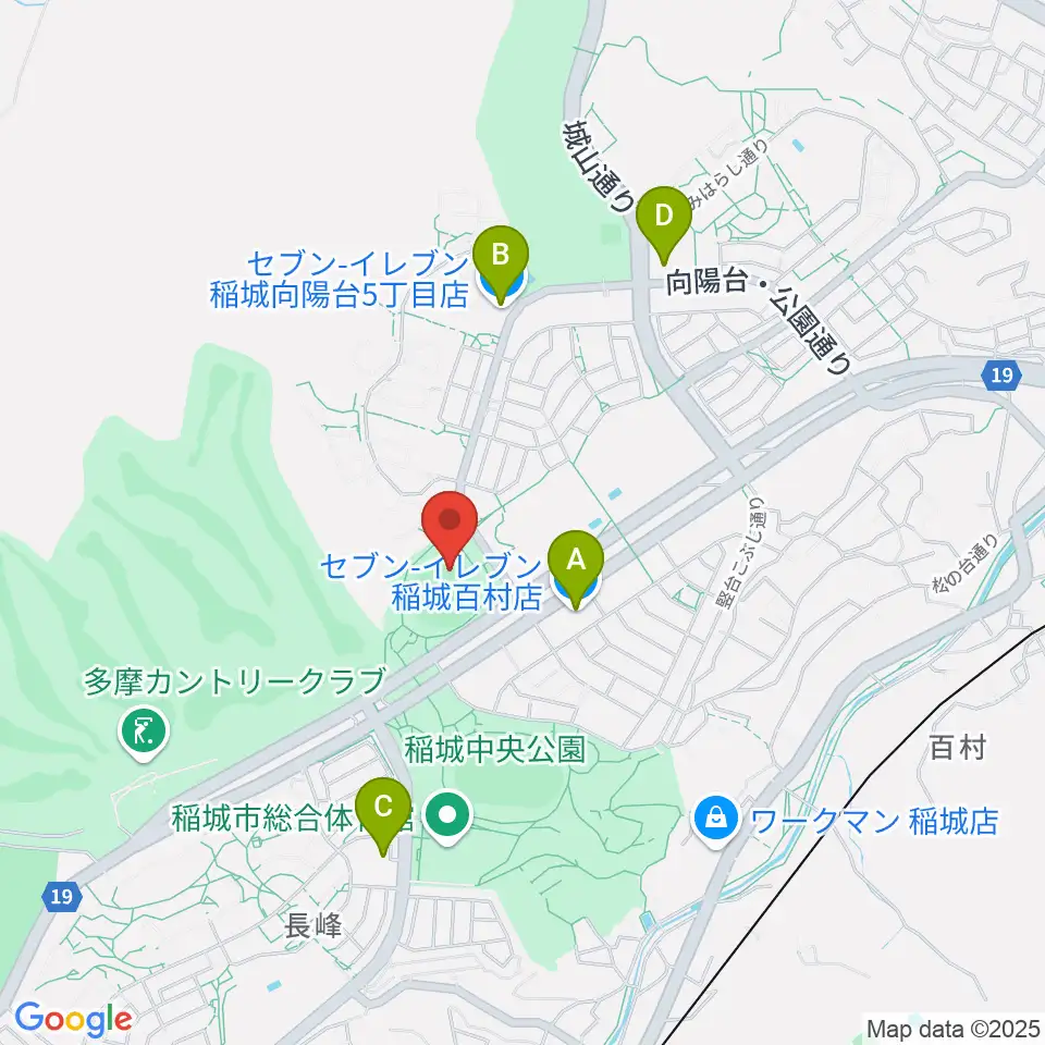 稲城中央公園野球場周辺のコンビニエンスストア一覧地図