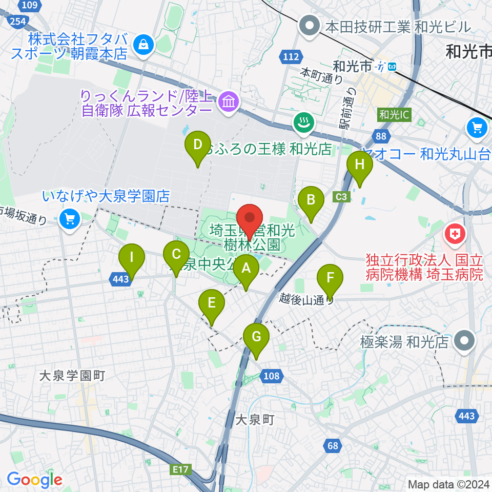 和光市総合体育館周辺のコンビニエンスストア一覧地図