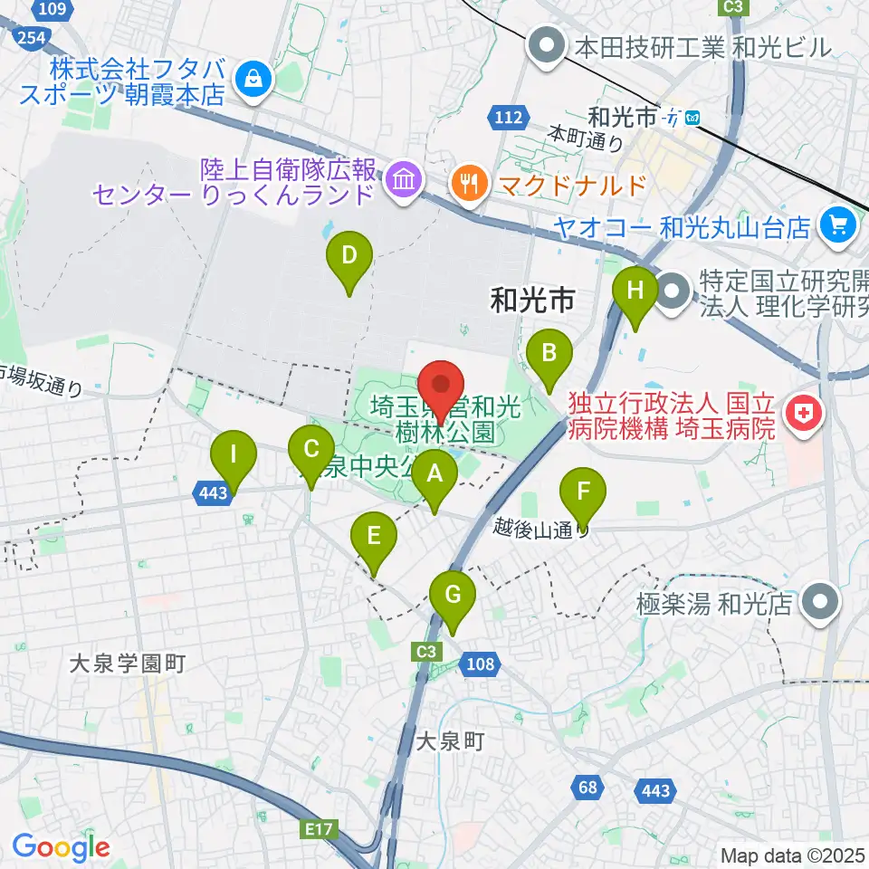 和光市総合体育館周辺のコンビニエンスストア一覧地図