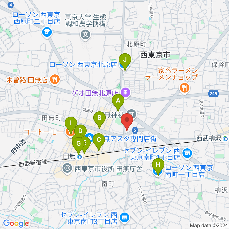 J:COMコール田無周辺のコンビニエンスストア一覧地図