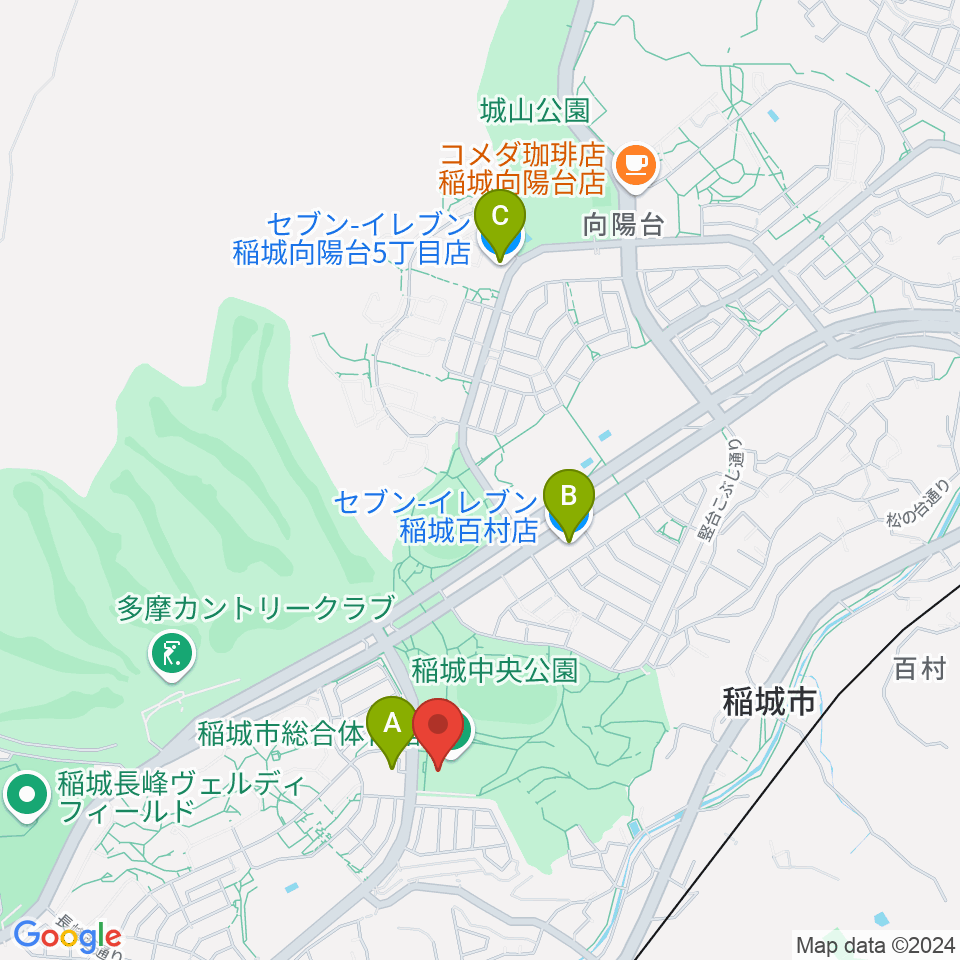 稲城市総合体育館周辺のコンビニエンスストア一覧地図