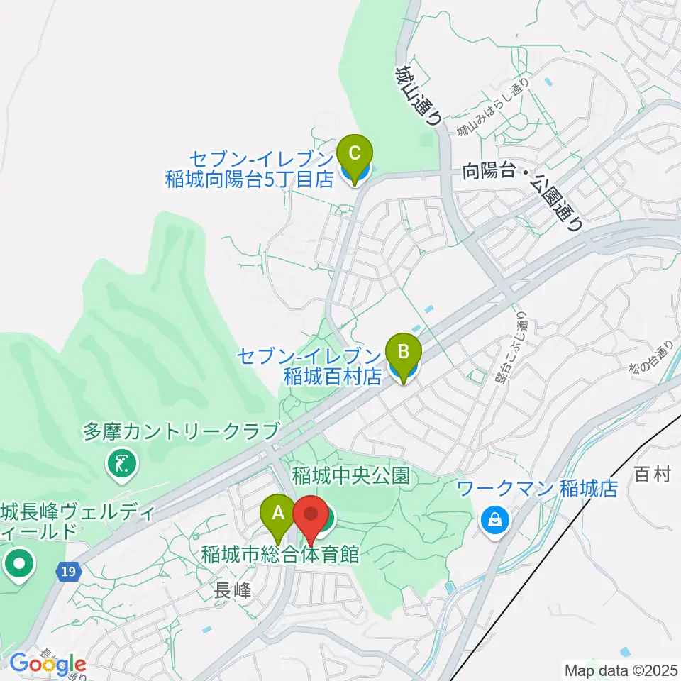 稲城市総合体育館周辺のコンビニエンスストア一覧地図