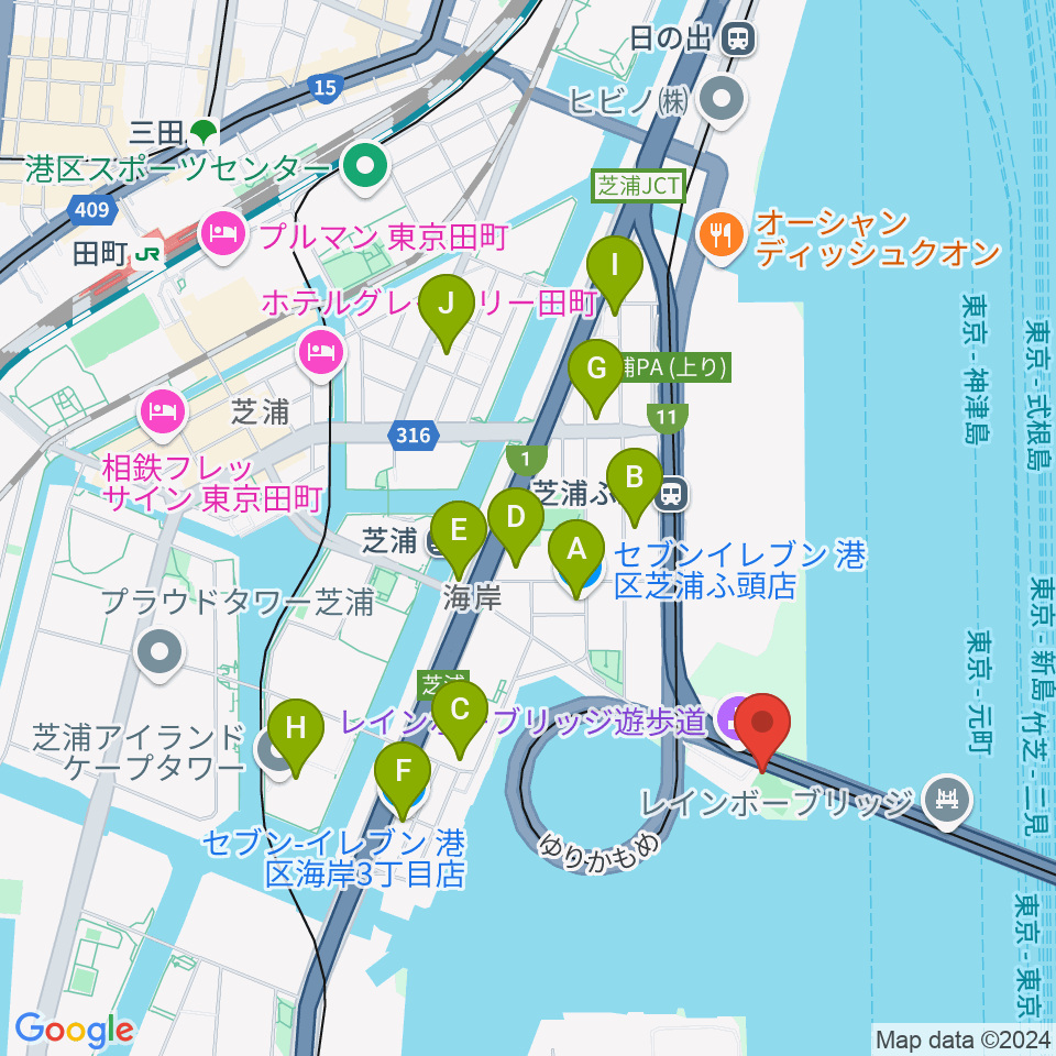 芝浦南ふ頭公園運動広場周辺のコンビニエンスストア一覧地図