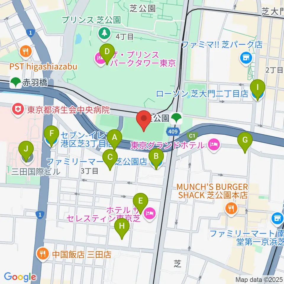 芝公園野球場周辺のコンビニエンスストア一覧地図