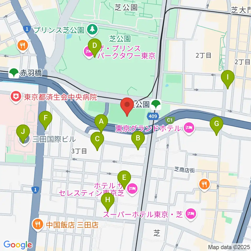 芝公園野球場周辺のコンビニエンスストア一覧地図