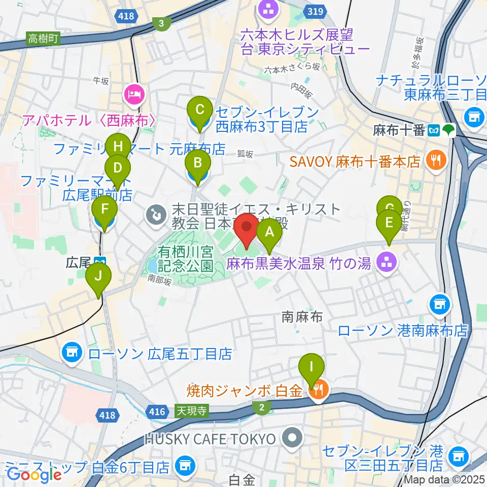 麻布運動場軟式野球場周辺のコンビニエンスストア一覧地図