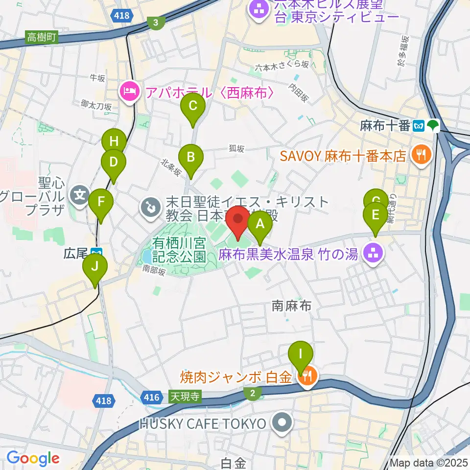 麻布運動場軟式野球場周辺のコンビニエンスストア一覧地図