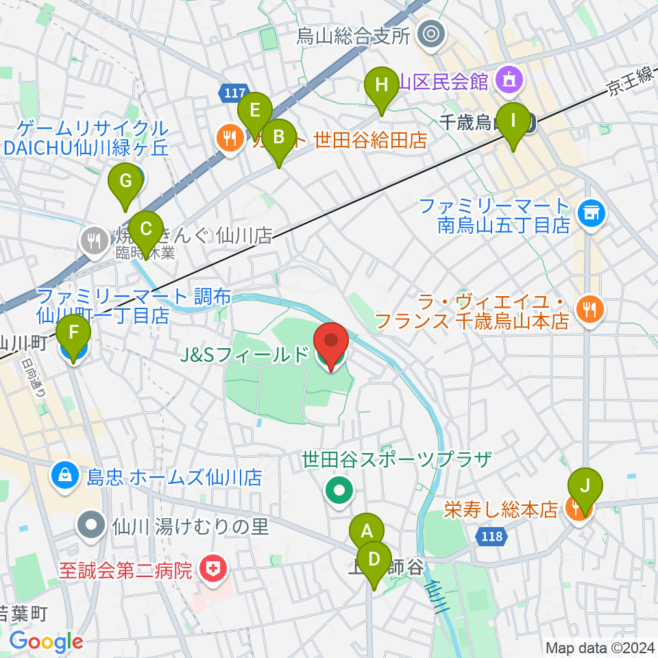 J&Sフィールド周辺のコンビニエンスストア一覧地図