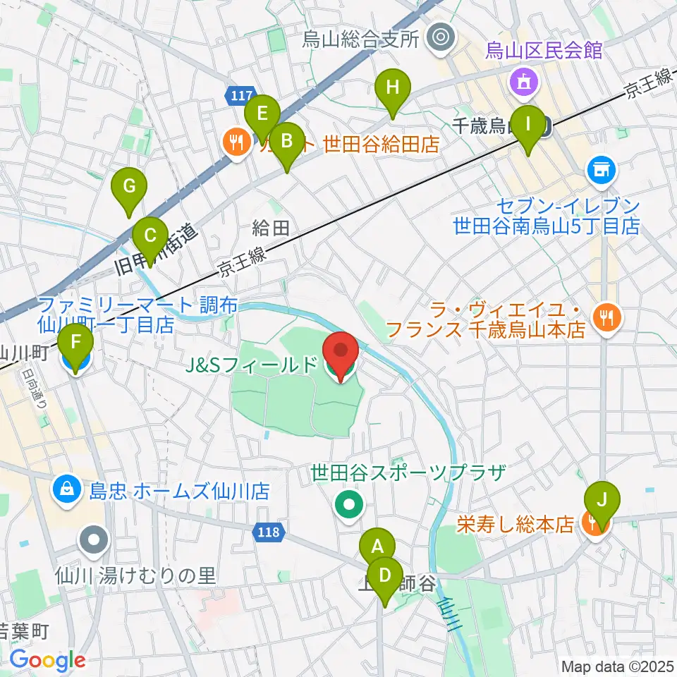 J&Sフィールド周辺のコンビニエンスストア一覧地図