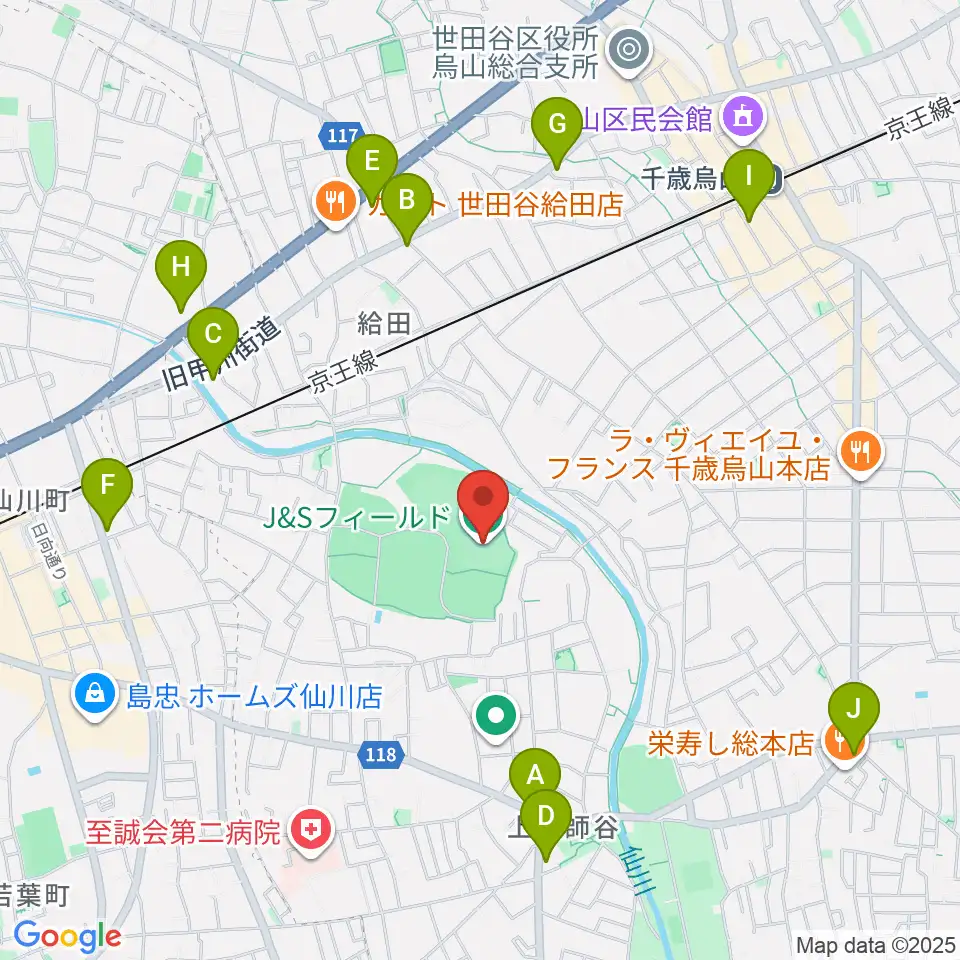J&Sフィールド周辺のコンビニエンスストア一覧地図