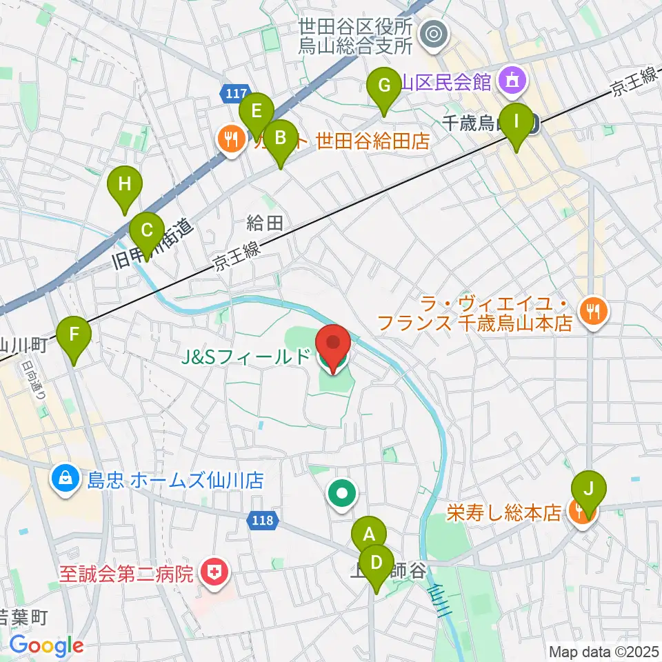 J&Sフィールド周辺のコンビニエンスストア一覧地図