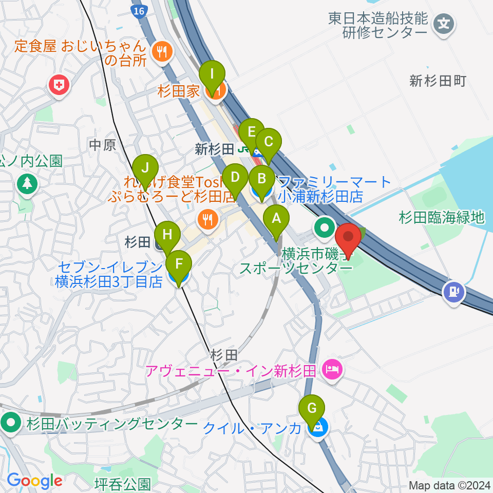 新杉田公園野球場周辺のコンビニエンスストア一覧地図