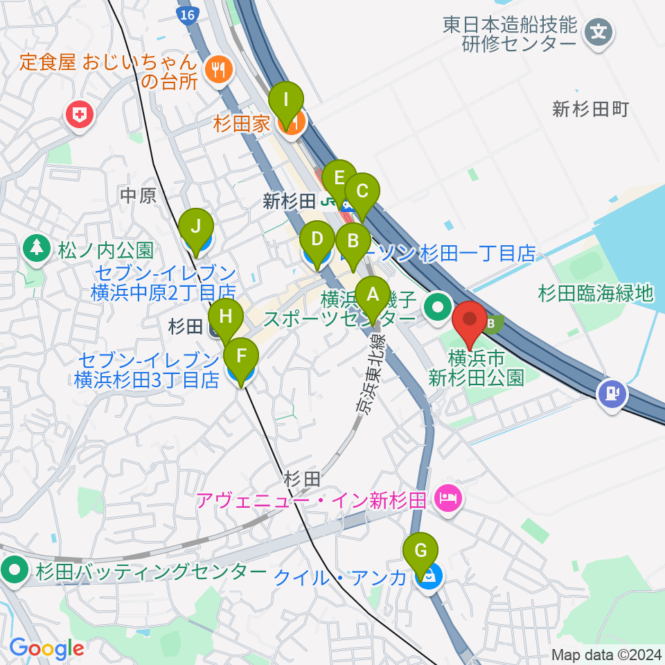 新杉田公園野球場周辺のコンビニエンスストア一覧地図