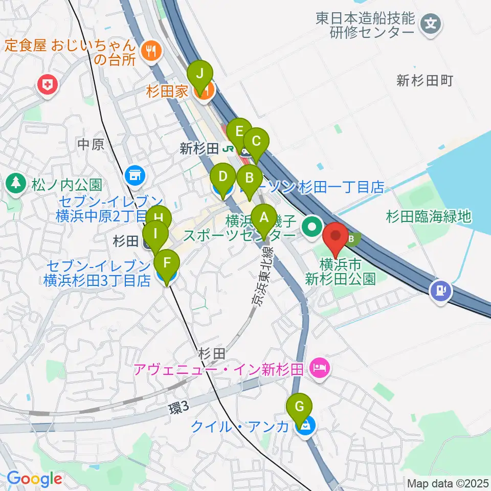新杉田公園野球場周辺のコンビニエンスストア一覧地図