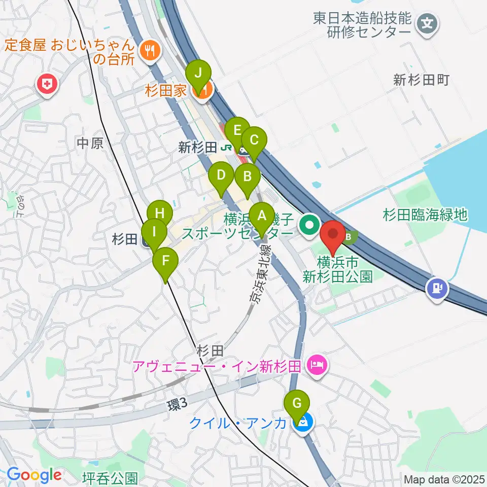 新杉田公園野球場周辺のコンビニエンスストア一覧地図