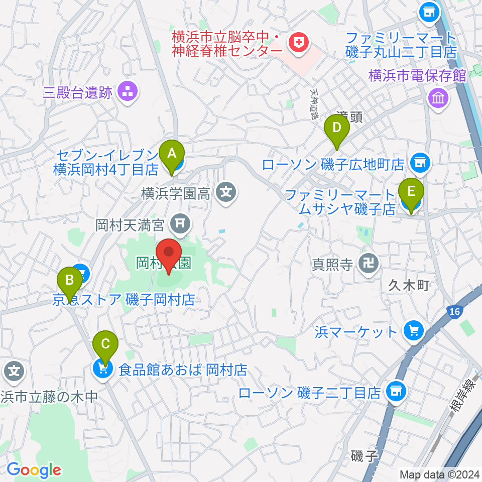 岡村公園野球場周辺のコンビニエンスストア一覧地図