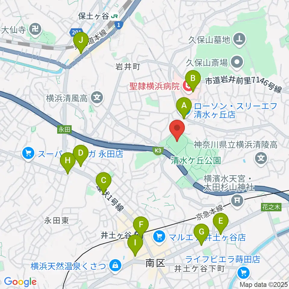 清水ケ丘公園運動広場周辺のコンビニエンスストア一覧地図
