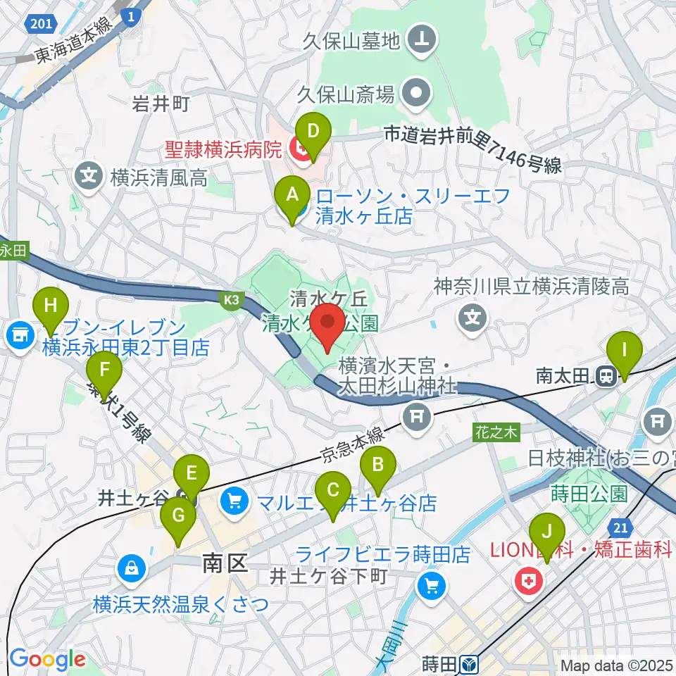 清水ケ丘公園体育館周辺のコンビニエンスストア一覧地図