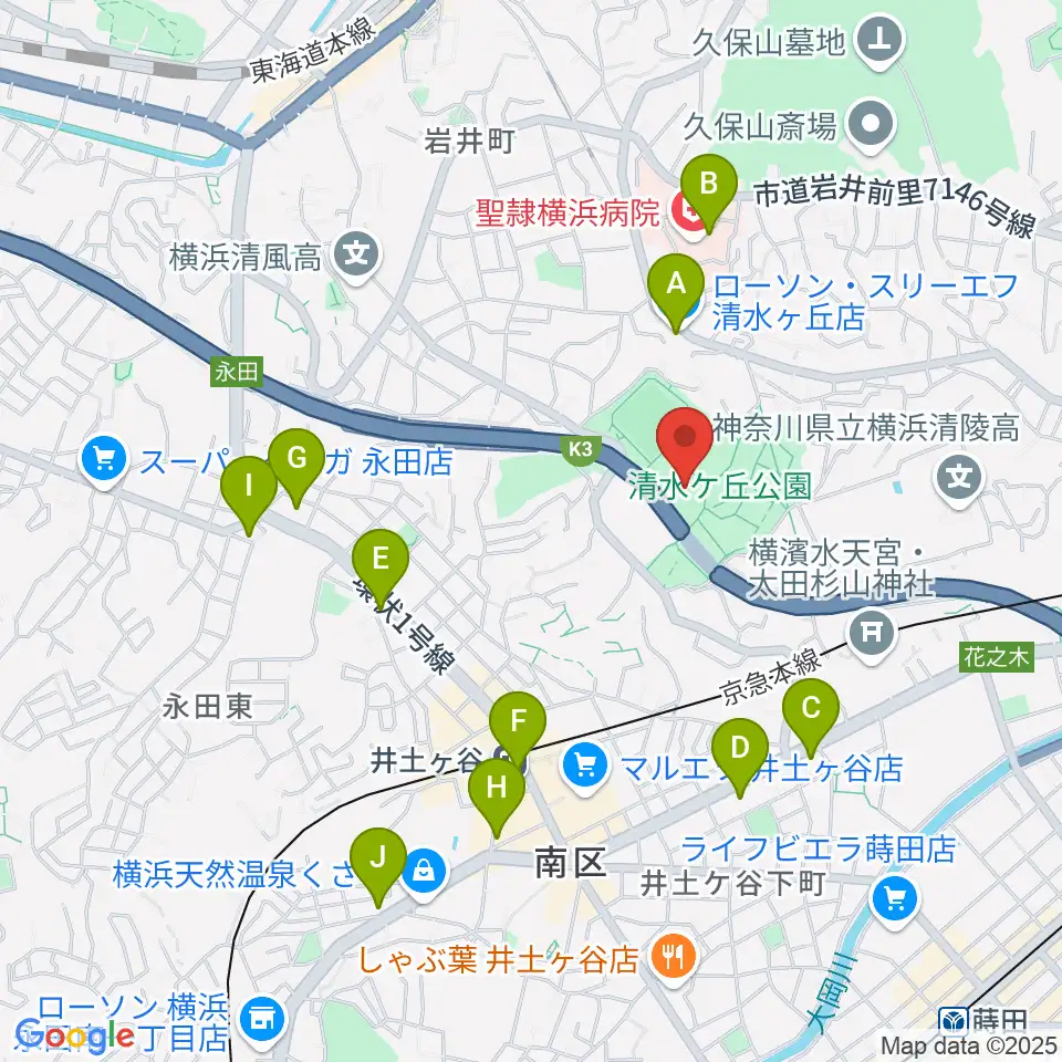 清水ケ丘公園プール周辺のコンビニエンスストア一覧地図