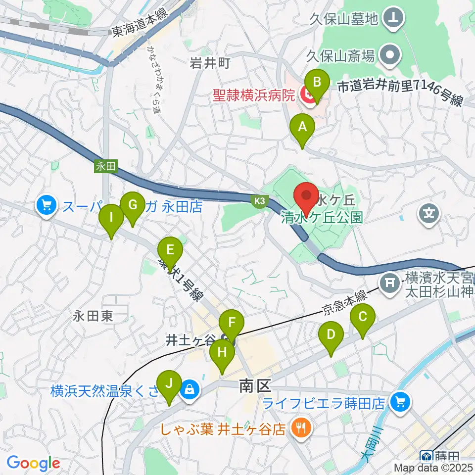 清水ケ丘公園プール周辺のコンビニエンスストア一覧地図