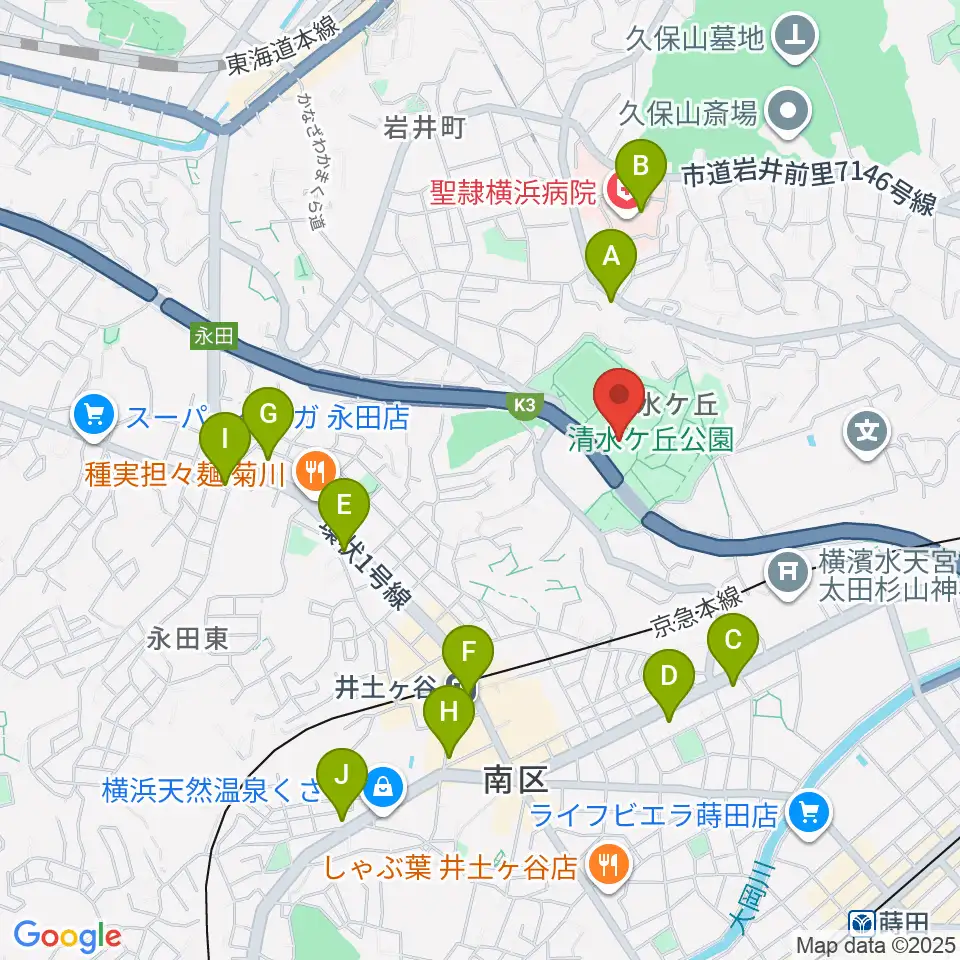 清水ケ丘公園プール周辺のコンビニエンスストア一覧地図