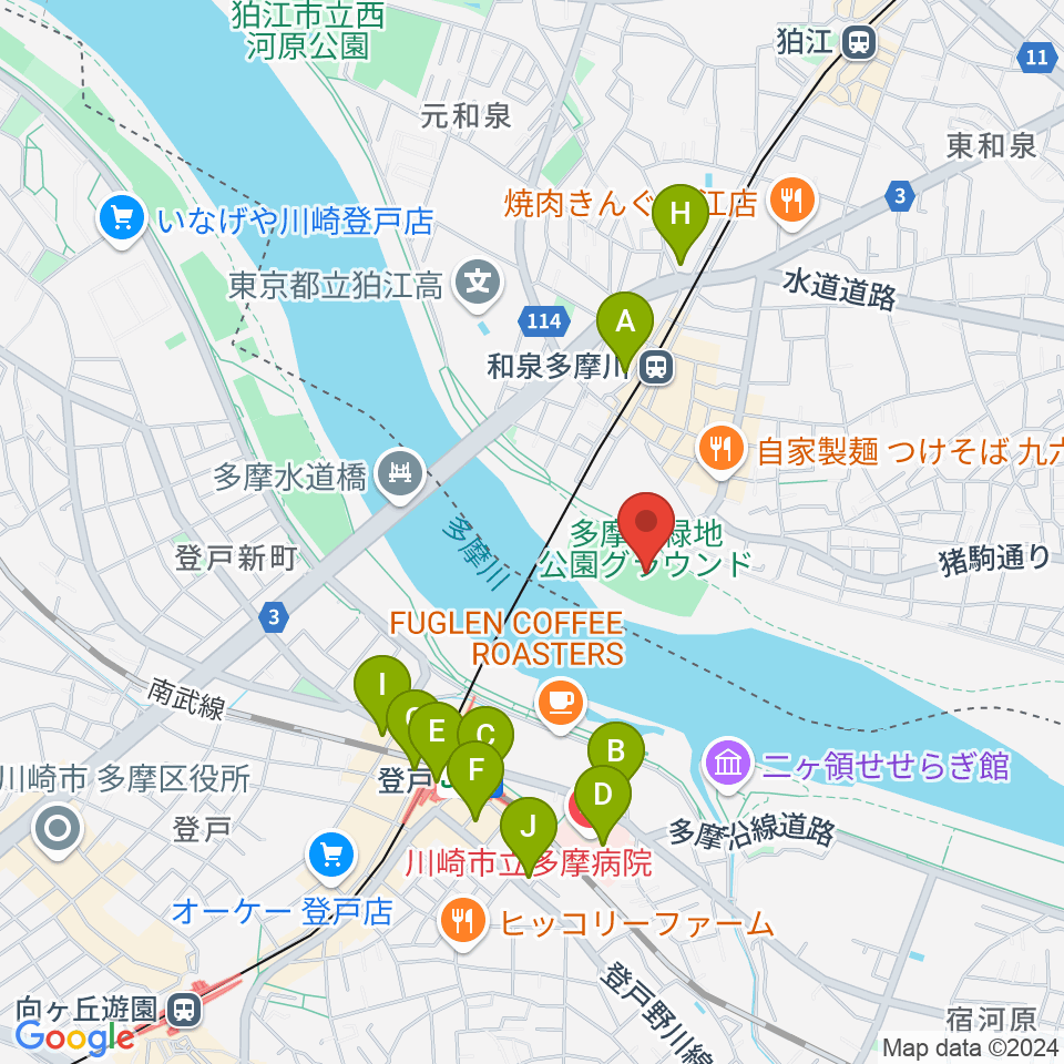 多摩川緑地公園グランド周辺のコンビニエンスストア一覧地図