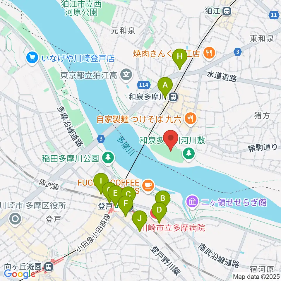 多摩川緑地公園グランド周辺のコンビニエンスストア一覧地図
