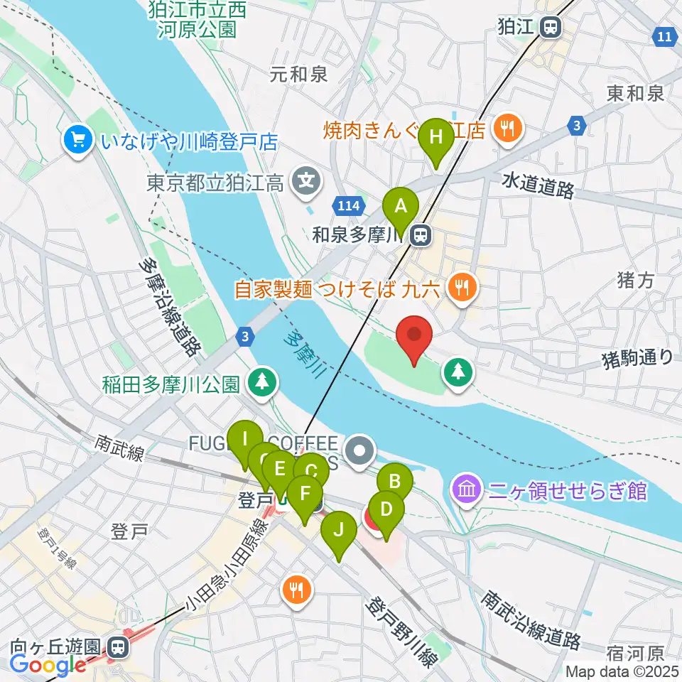 多摩川緑地公園グランド周辺のコンビニエンスストア一覧地図