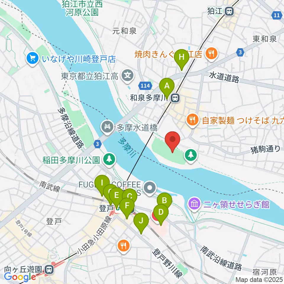 多摩川緑地公園グランド周辺のコンビニエンスストア一覧地図