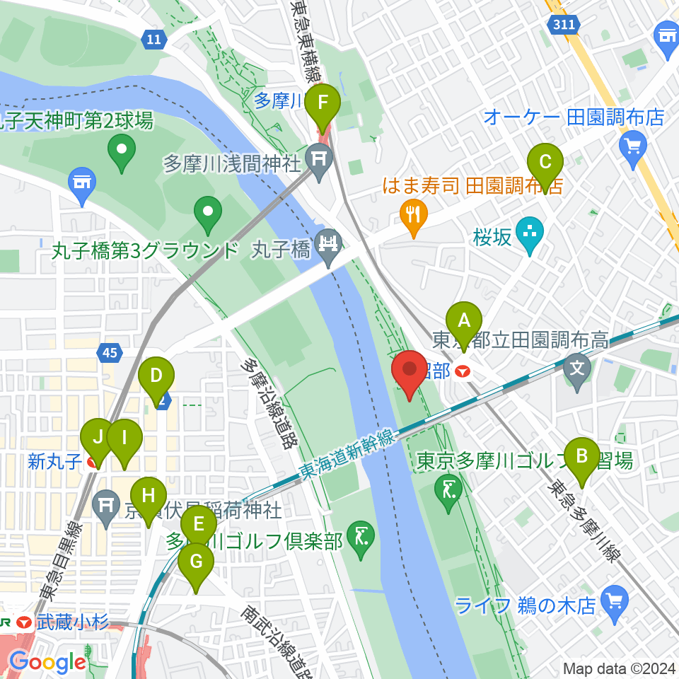 多摩川丸子橋緑地少年野球場周辺のコンビニエンスストア一覧地図