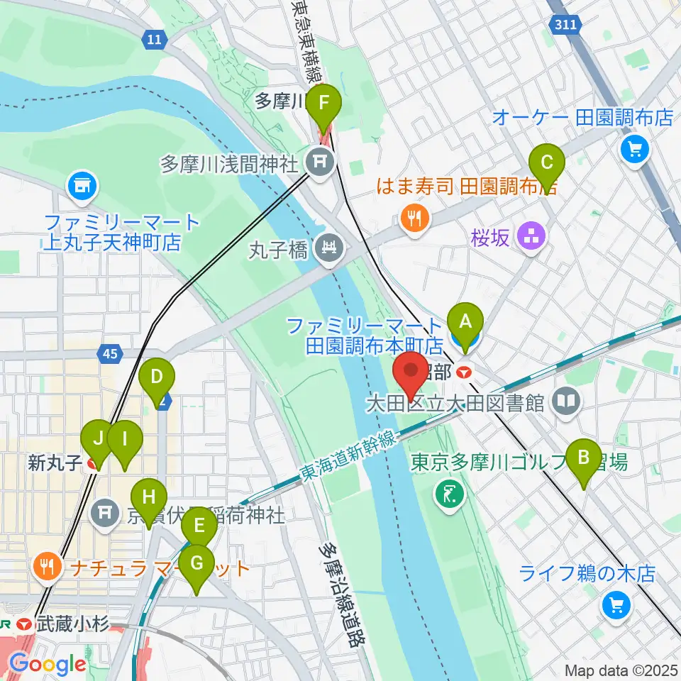 多摩川丸子橋緑地少年野球場周辺のコンビニエンスストア一覧地図