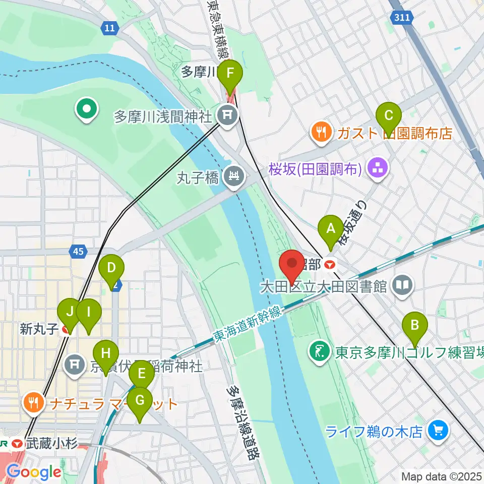多摩川丸子橋緑地少年野球場周辺のコンビニエンスストア一覧地図