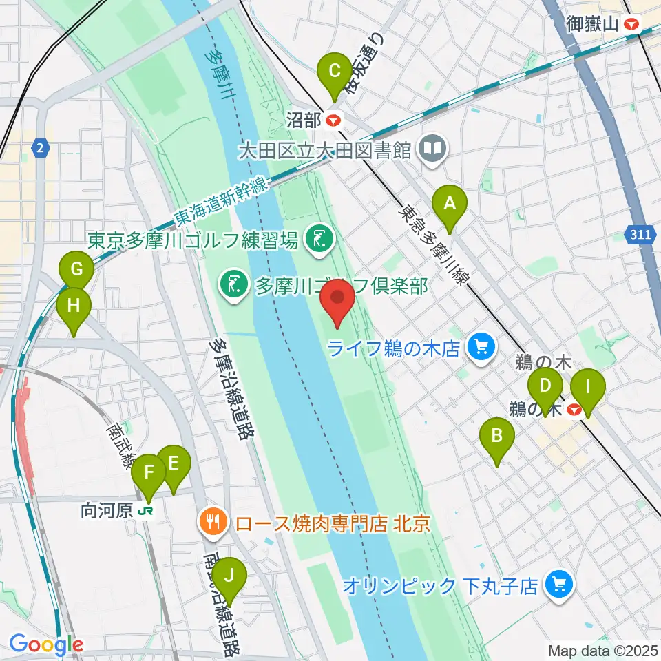 鵜の木緑地球技場周辺のコンビニエンスストア一覧地図