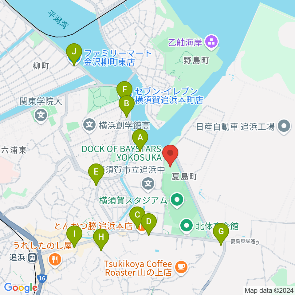 DOCK OF BAYSTARS YOKOSUKA周辺のコンビニエンスストア一覧地図