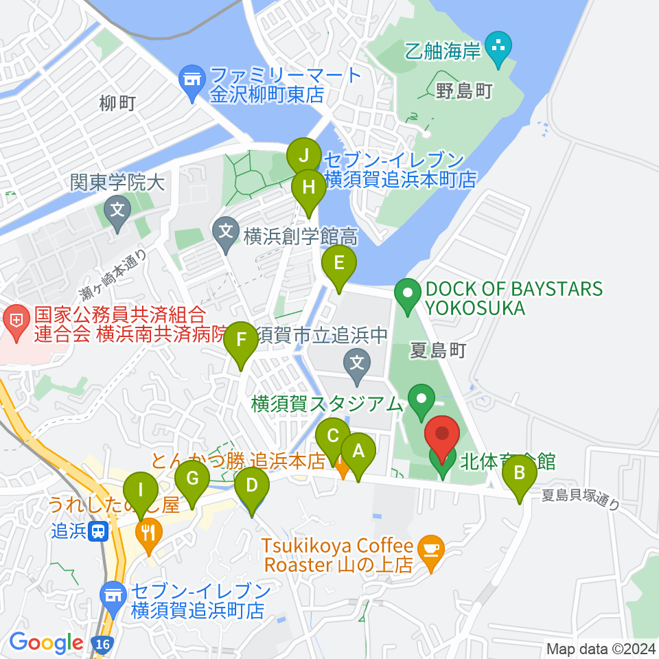 横須賀市北体育会館周辺のコンビニエンスストア一覧地図