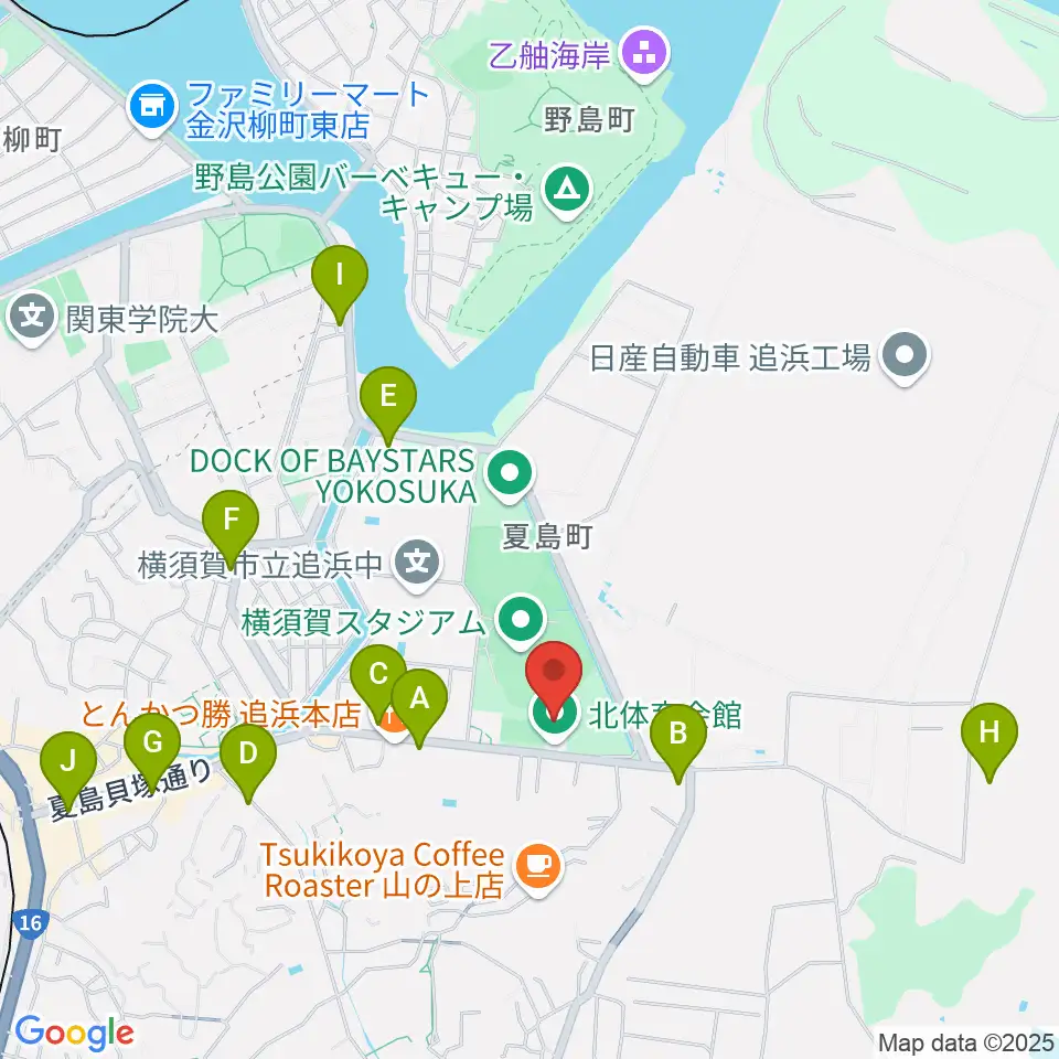 横須賀市北体育会館周辺のコンビニエンスストア一覧地図