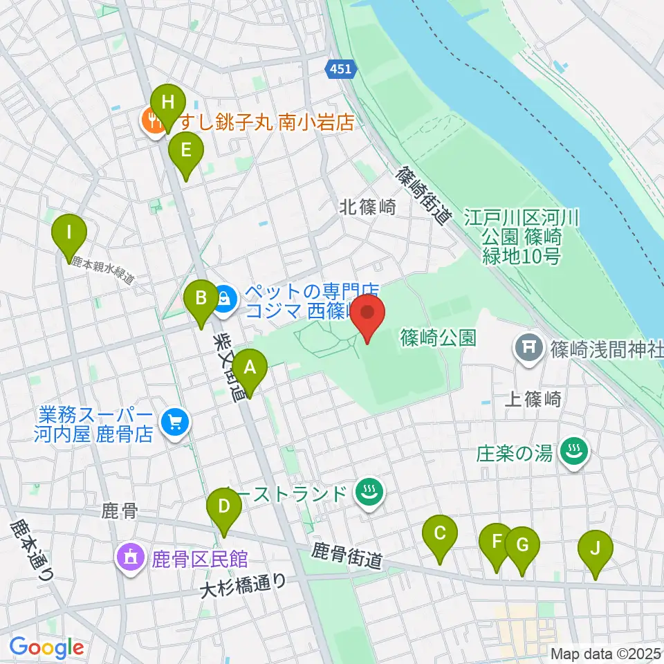 篠崎公園A地区野球場周辺のコンビニエンスストア一覧地図