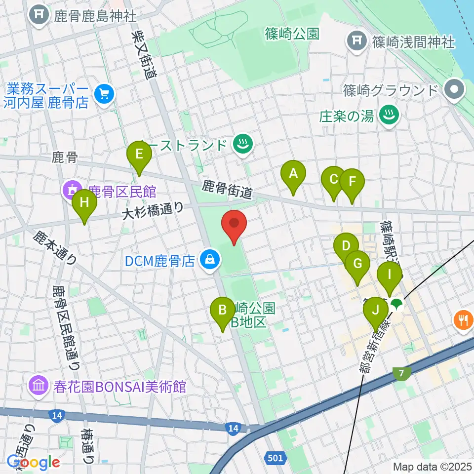 篠崎公園B地区鹿骨野球場周辺のコンビニエンスストア一覧地図