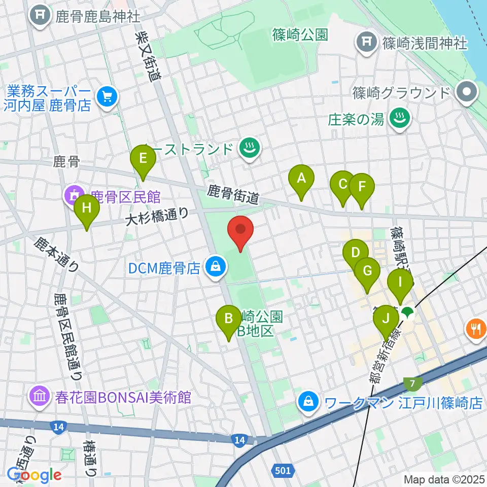 篠崎公園B地区鹿骨野球場周辺のコンビニエンスストア一覧地図