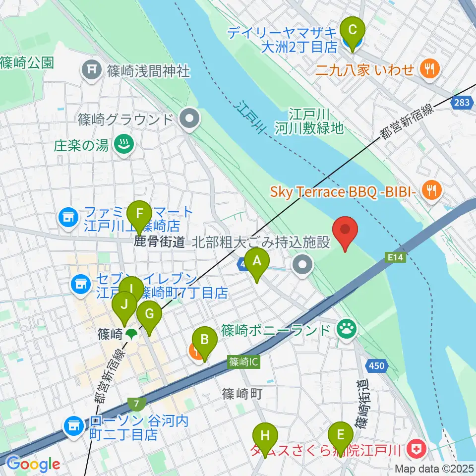 ポニーランド前野球場周辺のコンビニエンスストア一覧地図