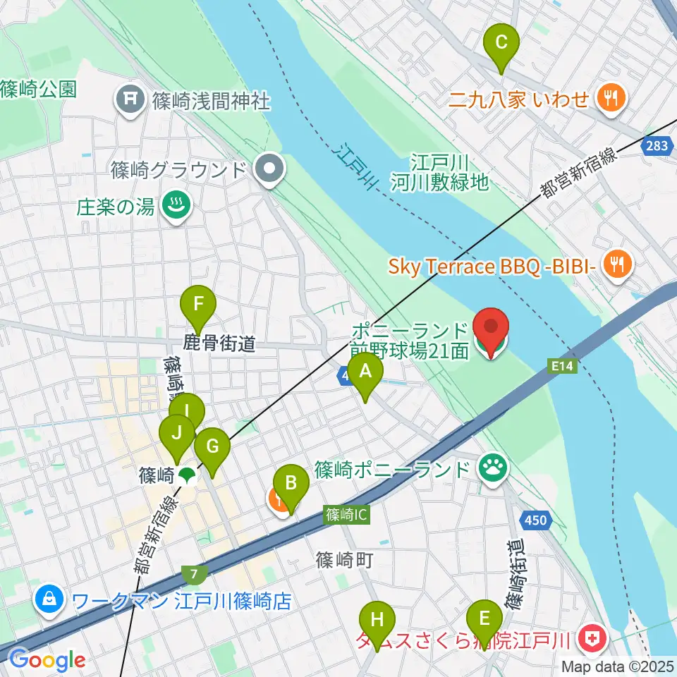 ポニーランド前野球場周辺のコンビニエンスストア一覧地図