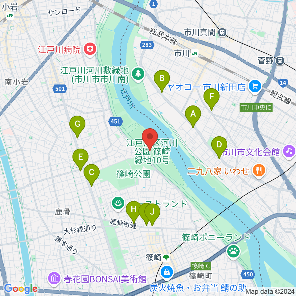 江戸川サッカー場・少年サッカー場周辺のコンビニエンスストア一覧地図