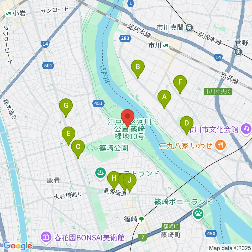 江戸川サッカー場・少年サッカー場周辺のコンビニエンスストア一覧地図