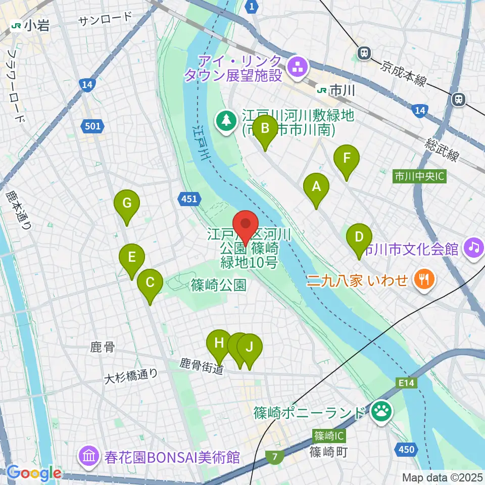 江戸川サッカー場・少年サッカー場周辺のコンビニエンスストア一覧地図